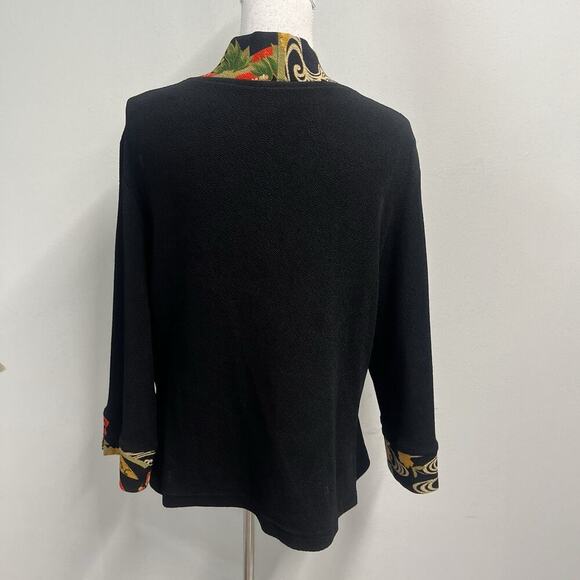 Soft Surroundings Jacket Blazer size Large Black Red Floral Oriental Stretch - Picture 9 of 10